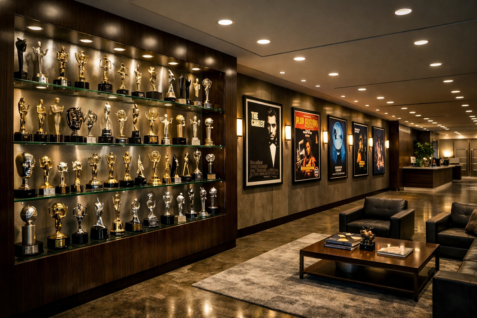 Awards wall in office